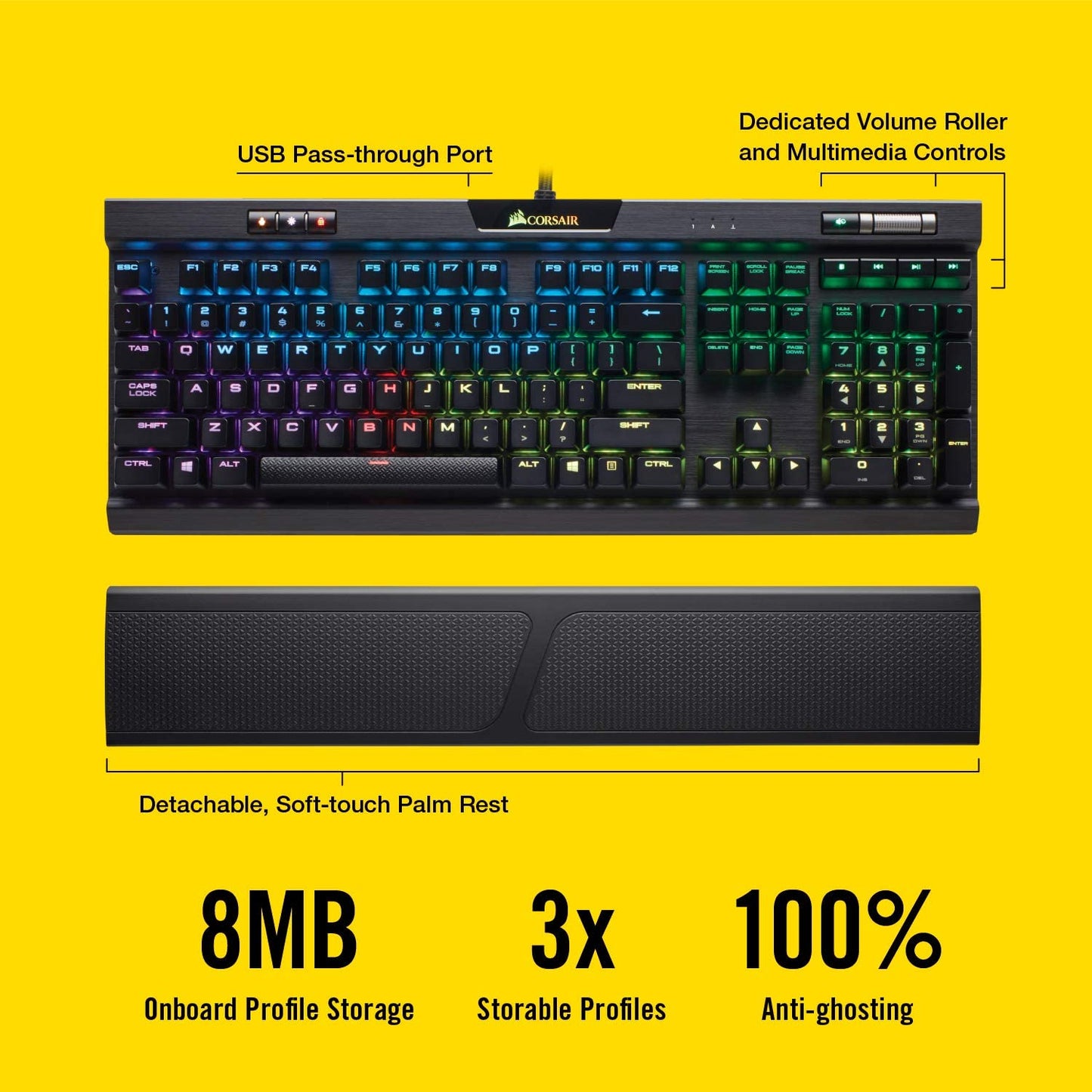 Corsair K70 RGB MK.2 Mechanical Gaming Keyboard - USB Passthrough & Media Controls - Linear & Quiet - Cherry MX Red - RGB LED Backlit