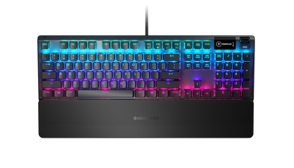 SteelSeries USB Apex 5 Hybrid Mechanical Gaming Keyboard – Per-Key RGB Illumination – Aircraft Grade Aluminum Alloy Frame – OLED Smart Display (Hybrid Blue Switch)
