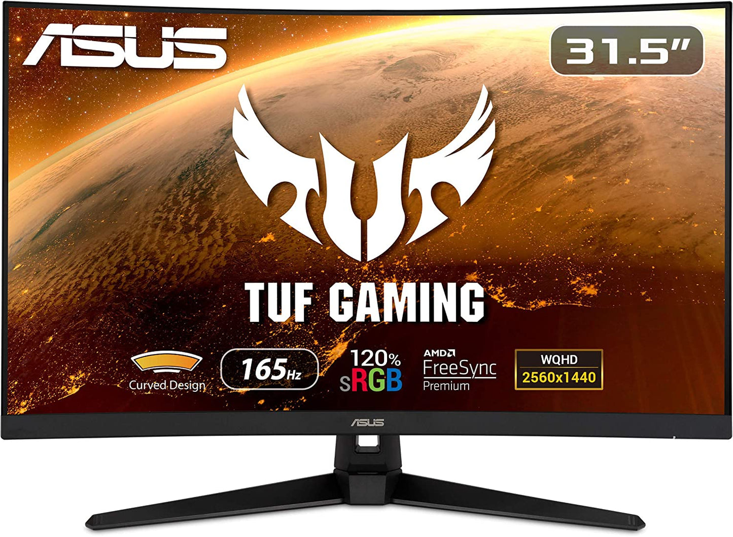 ASUS TUF Gaming 32" 1440P HDR Curved Monitor (VG32VQ1B) - QHD (2560 x 1440), 165Hz (Supports 144Hz), 1ms, Extreme Low Motion Blur, Speaker, FreeSync Premium, VESA Mountable, DisplayPort, HDMI